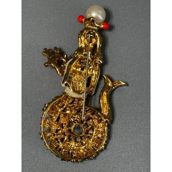 Hutton Wilkinson Mermaid Brooch Swarovski Crystal Red Coral Crown 3" 1990s Signe - Picture 7 of 10